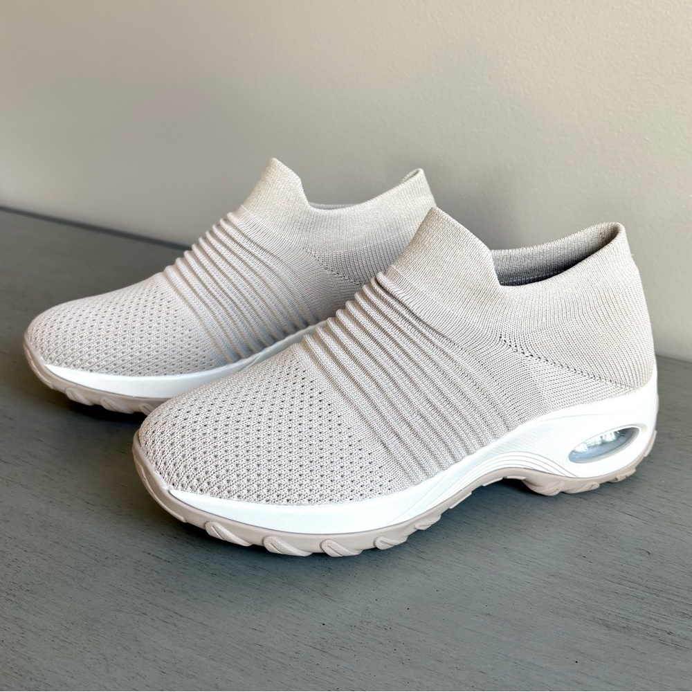 STQ Walking Arch Support Comfort Mesh Slip On Shoes Sneakers Women Size 7 Taupe